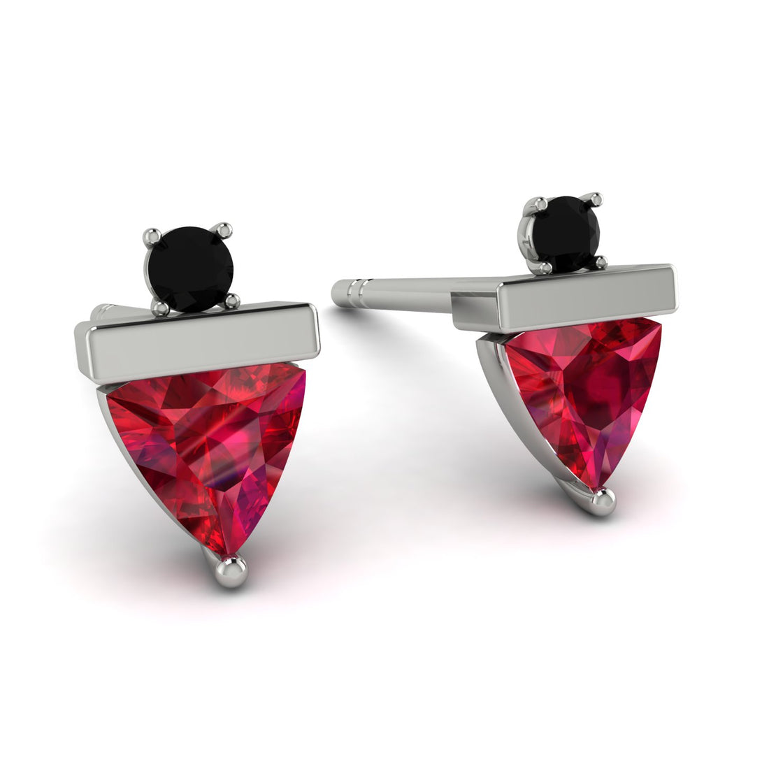 Triangle Ruby Earrings With Round Stone - Estella No. 42