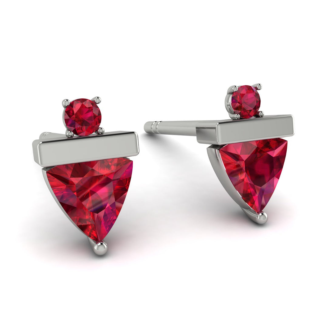 Triangle Ruby Earrings With Round Stone - Estella No. 57