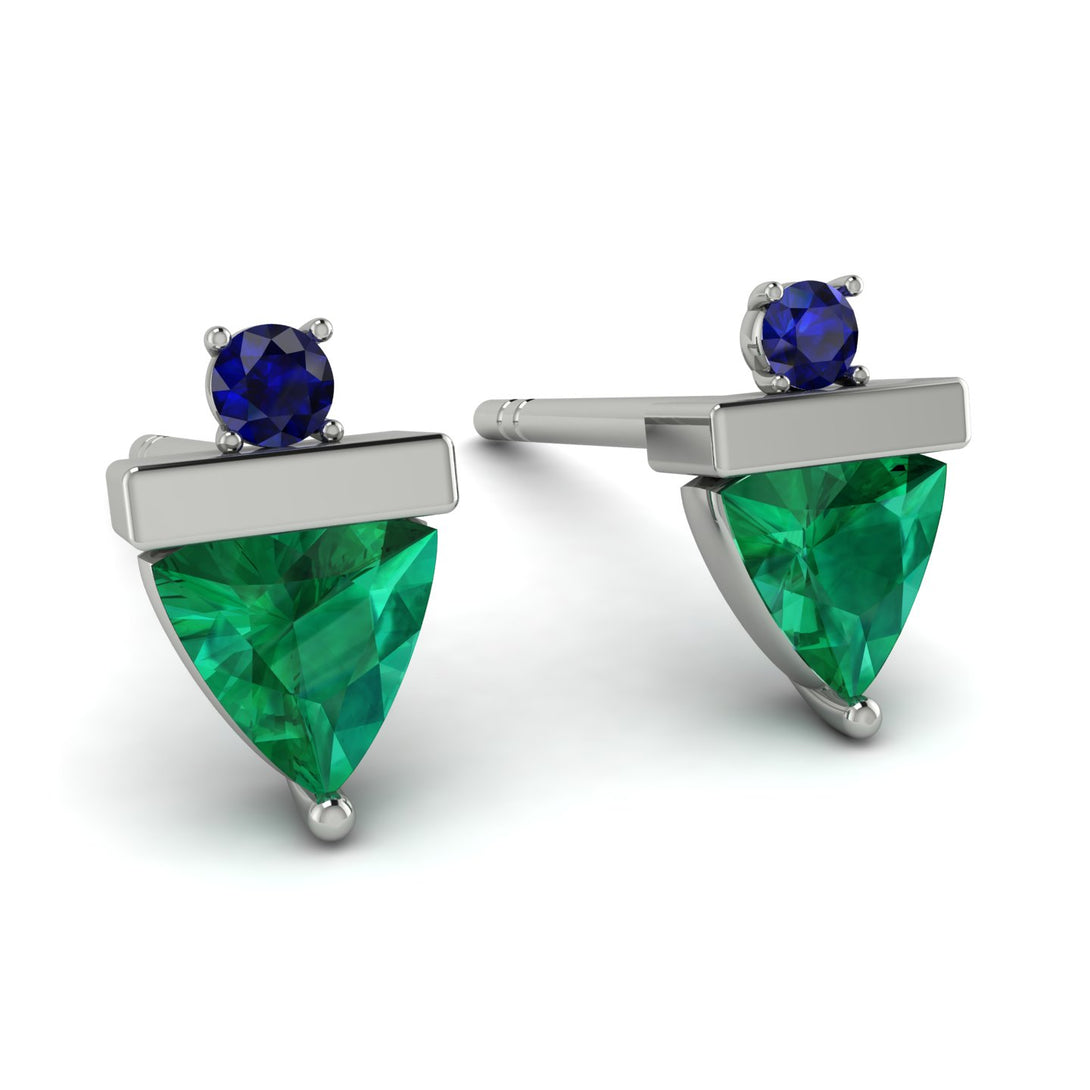 Triangle Emerald Earrings With Round Stone - Estella No. 66