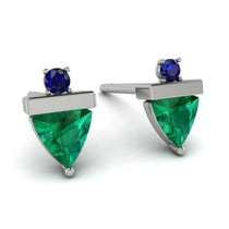 Triangle Emerald Earrings With Round Stone - Estella No. 66 image 1