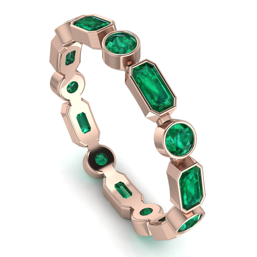 Emerald Cut Emerald Bezel Eternity Ring - Genevieve No. 20