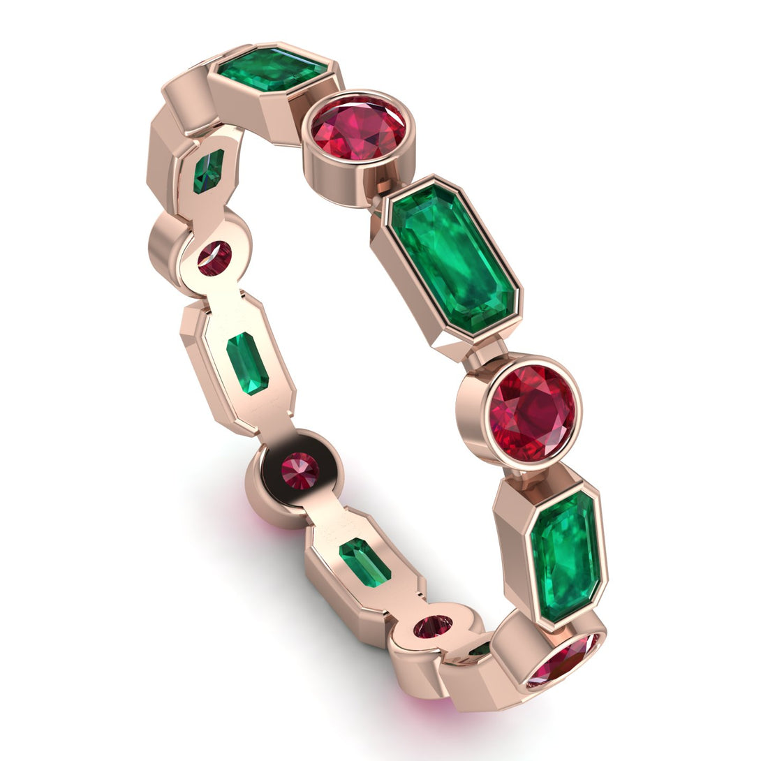 Emerald Cut Emerald Bezel Eternity Ring - Genevieve No. 50