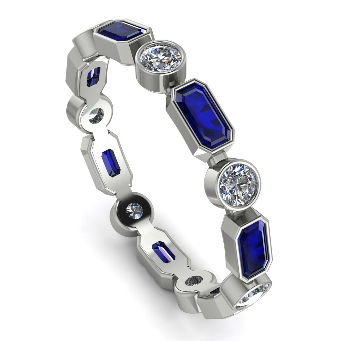 Emerald Cut Sapphire Bezel Eternity Ring - Genevieve No. 15