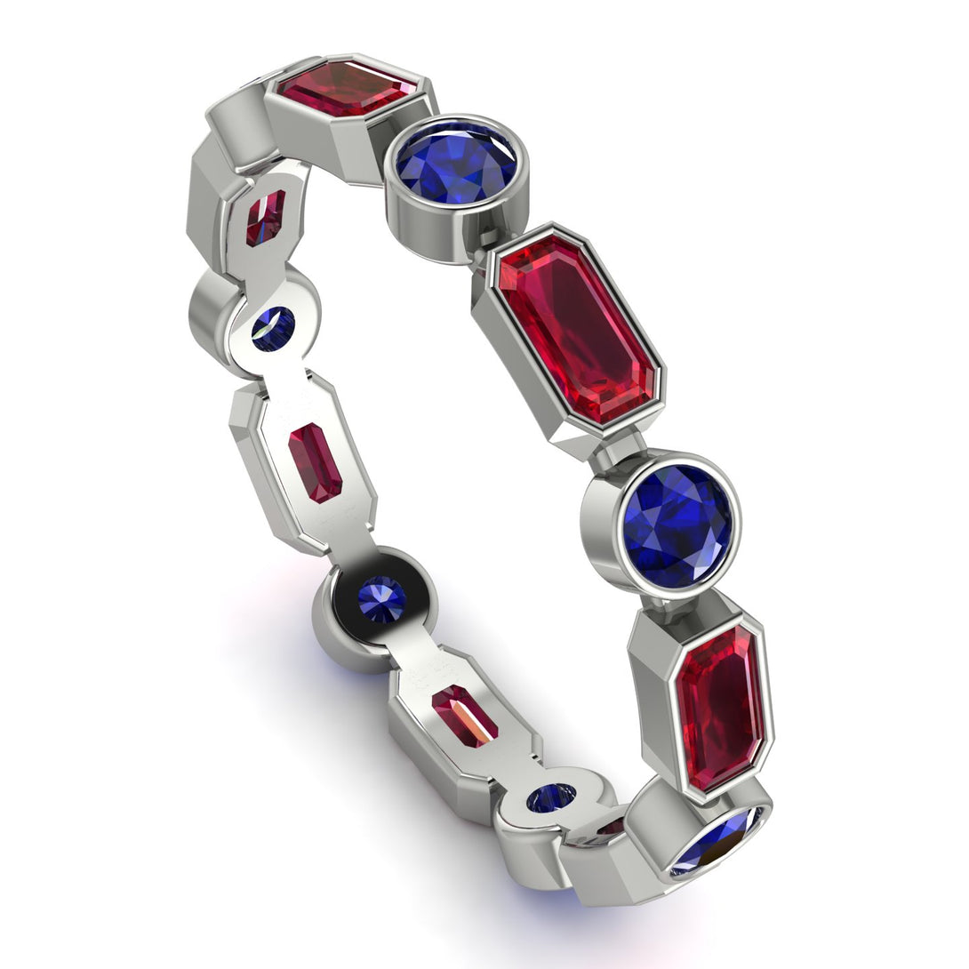 Emerald Cut Ruby Bezel Eternity Ring - Genevieve No. 72