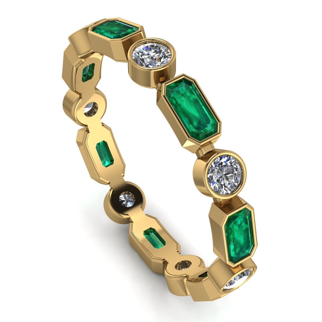 Emerald Cut Emerald Bezel Eternity Ring - Genevieve No. 4