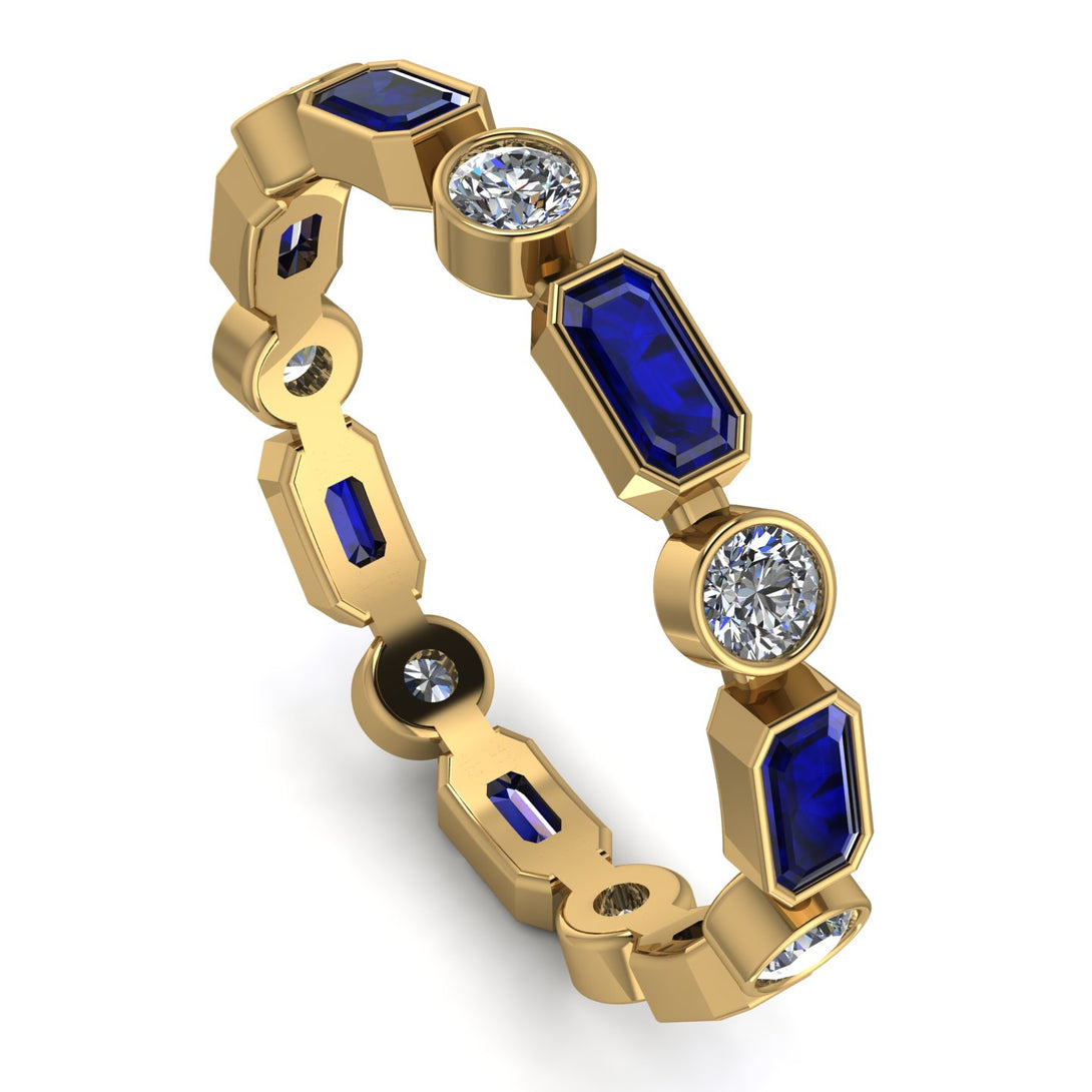 Emerald Cut Sapphire Bezel Eternity Ring - Genevieve No. 13
