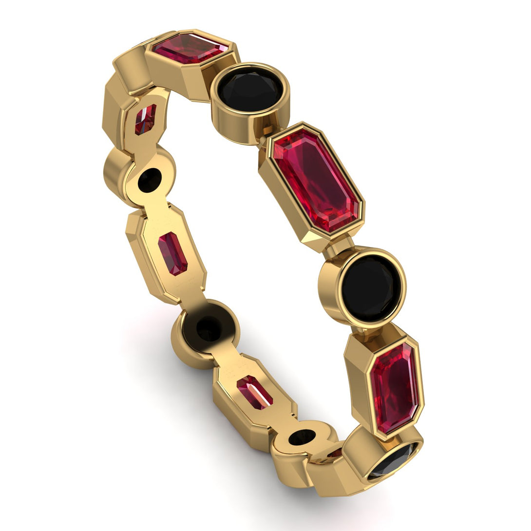 Emerald Cut Ruby Bezel Eternity Ring - Genevieve No. 40