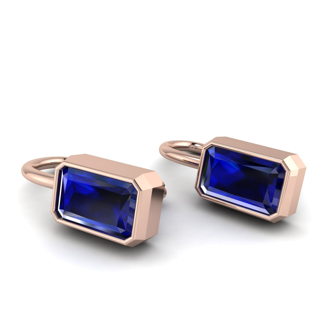 Bezel Sapphire Emerald Earrings - Perla No. 14