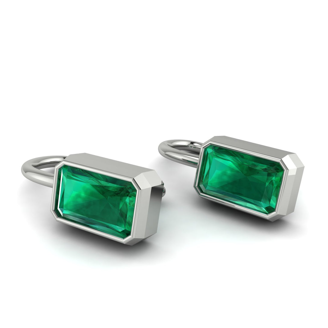 Bezel Emerald Emerald Earrings - Perla No. 6