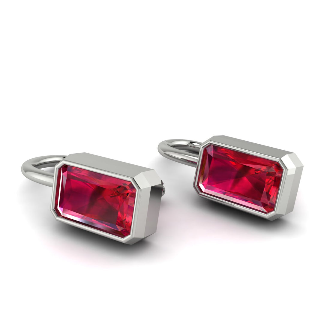 Bezel Ruby Emerald Earrings - Perla No. 12