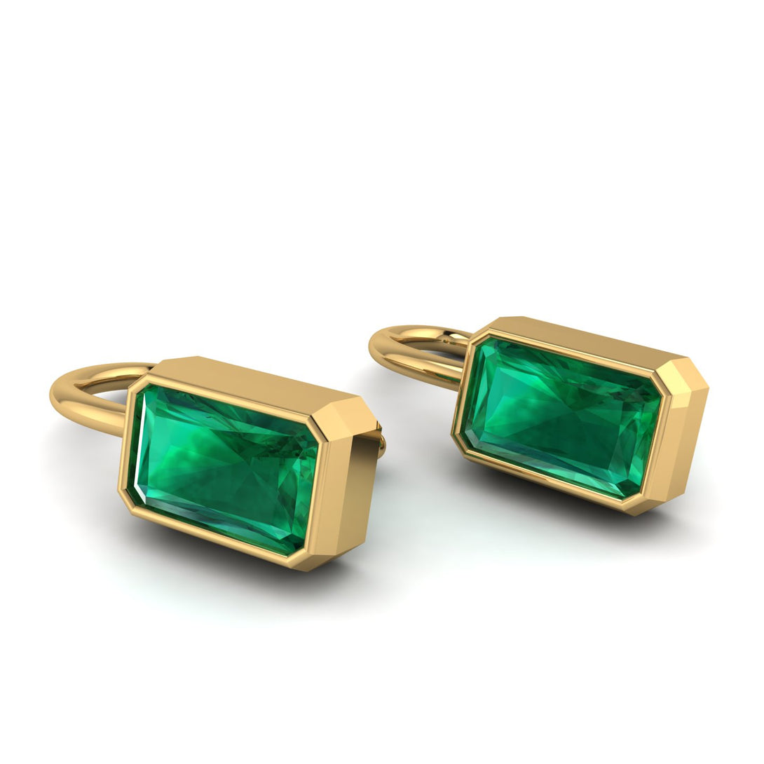Bezel Emerald Emerald Earrings - Perla No. 4