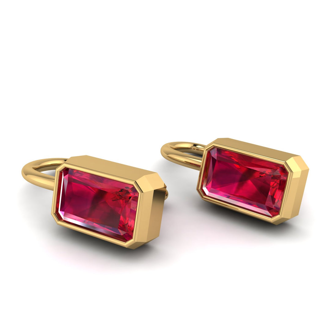 Bezel Ruby Emerald Earrings - Perla No. 10