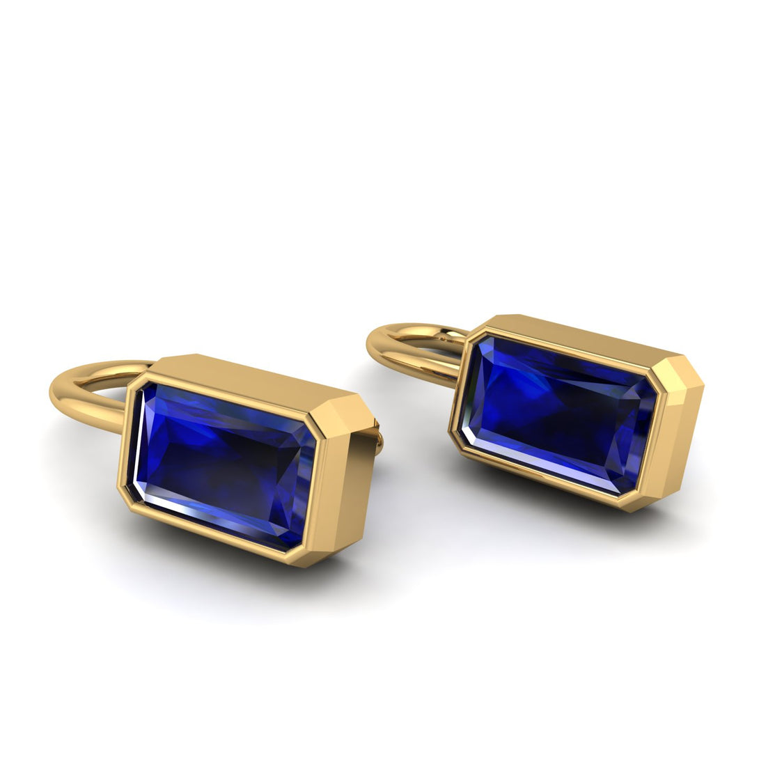 Bezel Sapphire Emerald Earrings - Perla No. 13
