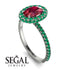 Oval Ruby Halo Hidden Emeralds Ring - Amy No. 27