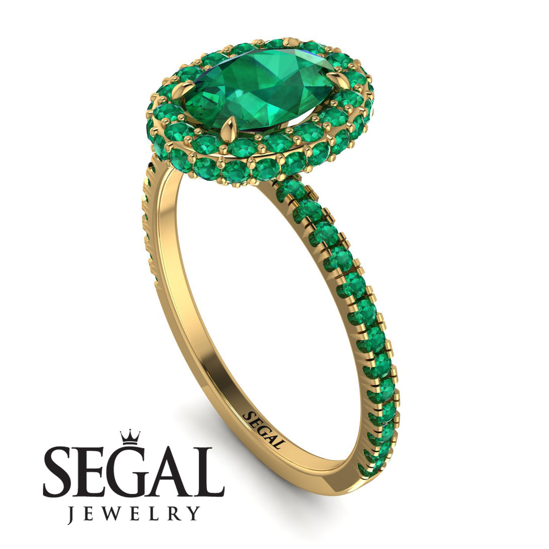 Oval Emerald Halo Hidden Emeralds Ring - Amy No. 19