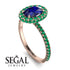 Oval Sapphire Halo Hidden Emeralds Ring - Amy No. 29