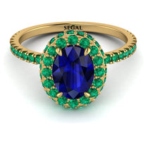 Oval Sapphire Halo Hidden Emeralds Ring - Amy No. 28 image 1
