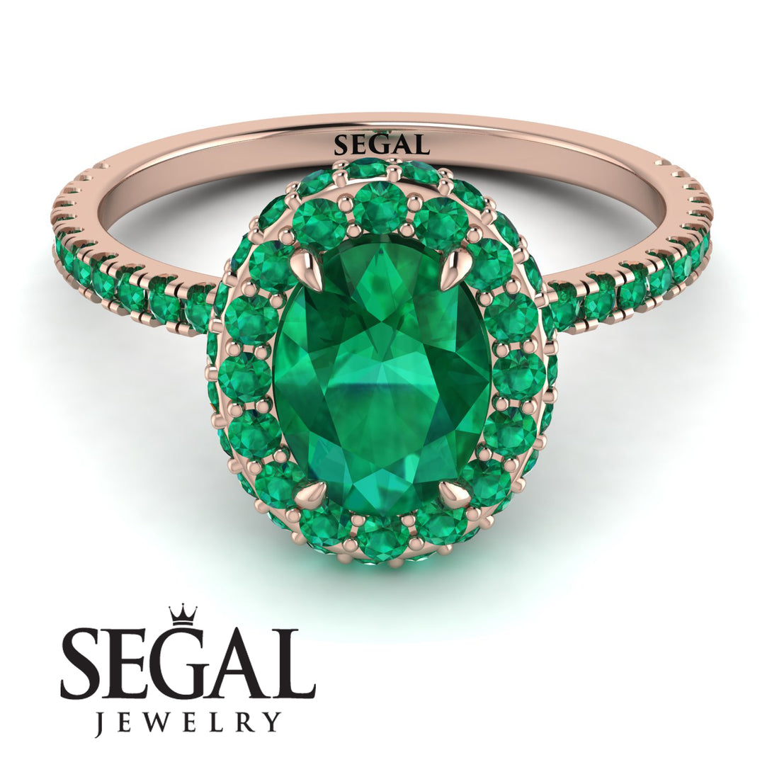 Oval Emerald Halo Hidden Emeralds Ring - Amy No. 20