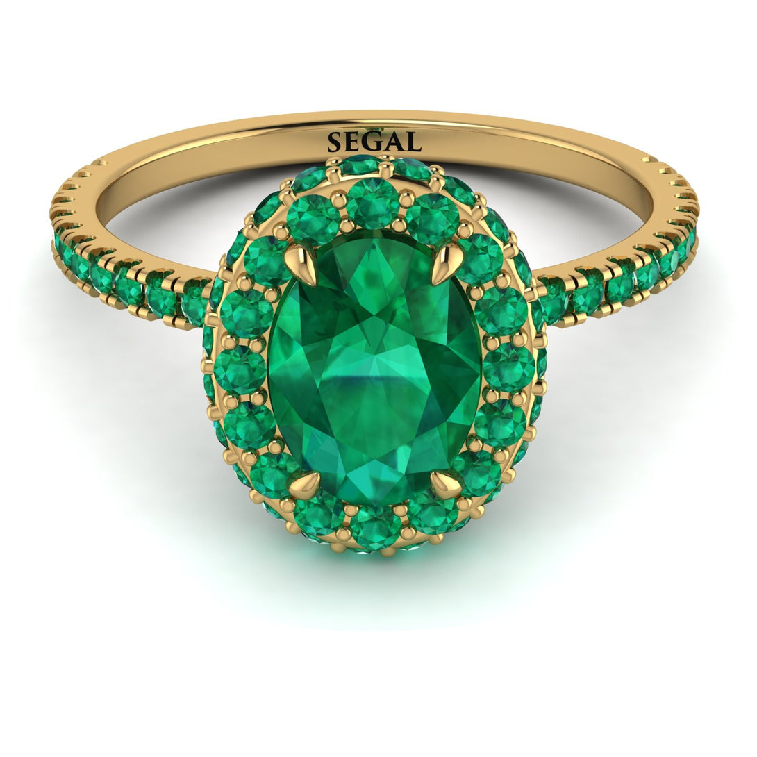 Oval Emerald Halo Hidden Emeralds Ring - Amy No. 19