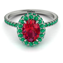 Oval Ruby Halo Hidden Emeralds Ring - Amy No. 27 image 1