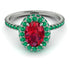 Oval Ruby Halo Hidden Emeralds Ring - Amy No. 27