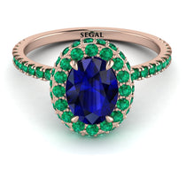 Oval Sapphire Halo Hidden Emeralds Ring - Amy No. 29 image 1