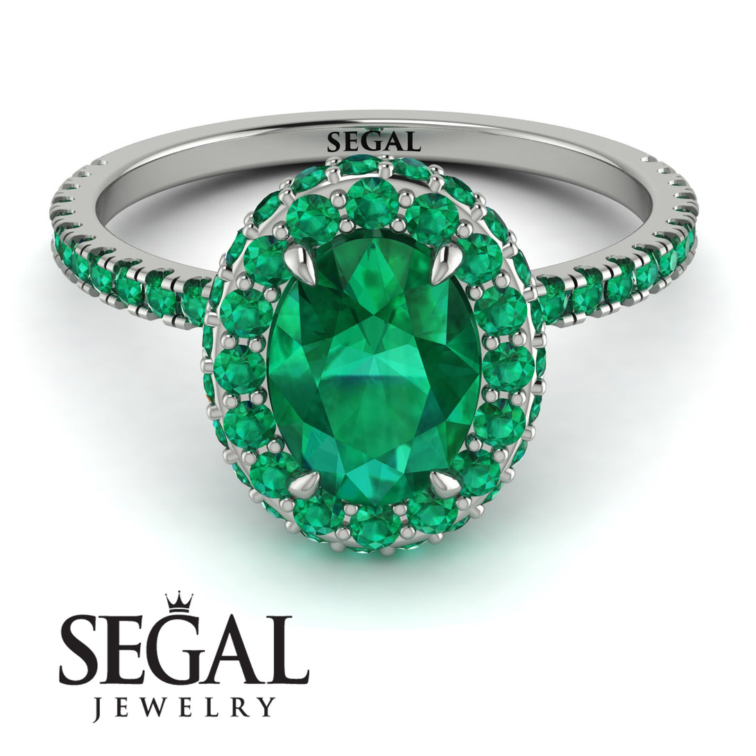 Oval Emerald Halo Hidden Emeralds Ring - Amy No. 21