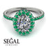 Oval Diamond Halo Hidden Emeralds Ring - Amy No. 18