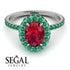 Oval Ruby Halo Hidden Emeralds Ring - Amy No. 27 image 10