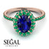 Oval Sapphire Halo Hidden Emeralds Ring - Amy No. 29 image 10