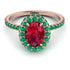 Oval Ruby Halo Hidden Emeralds Ring - Amy No. 26