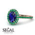 Oval Sapphire Halo Hidden Emeralds Ring - Amy No. 29 image 3