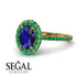 Oval Sapphire Halo Hidden Emeralds Ring - Amy No. 28