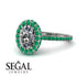 Oval Diamond Halo Hidden Emeralds Ring - Amy No. 18
