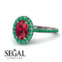 Oval Ruby Halo Hidden Emeralds Ring - Amy No. 27