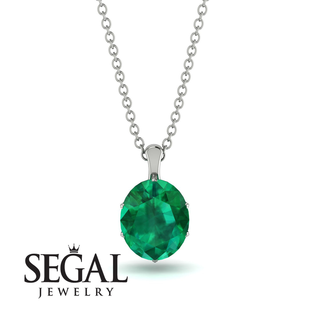 Oval Emerald Hidden Halo Necklace - Gemma No. 36