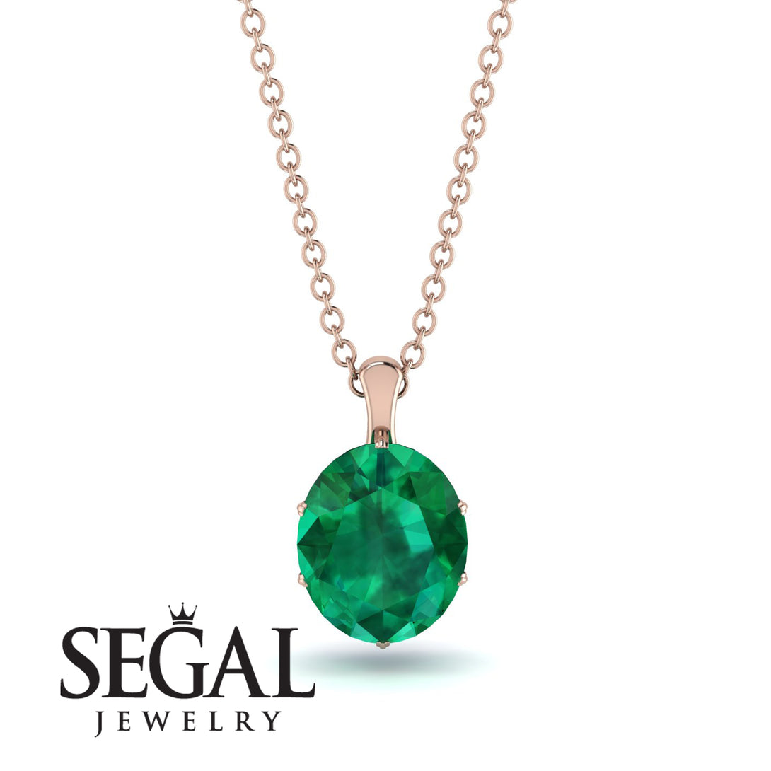 Oval Emerald Hidden Halo Necklace - Gemma No. 65
