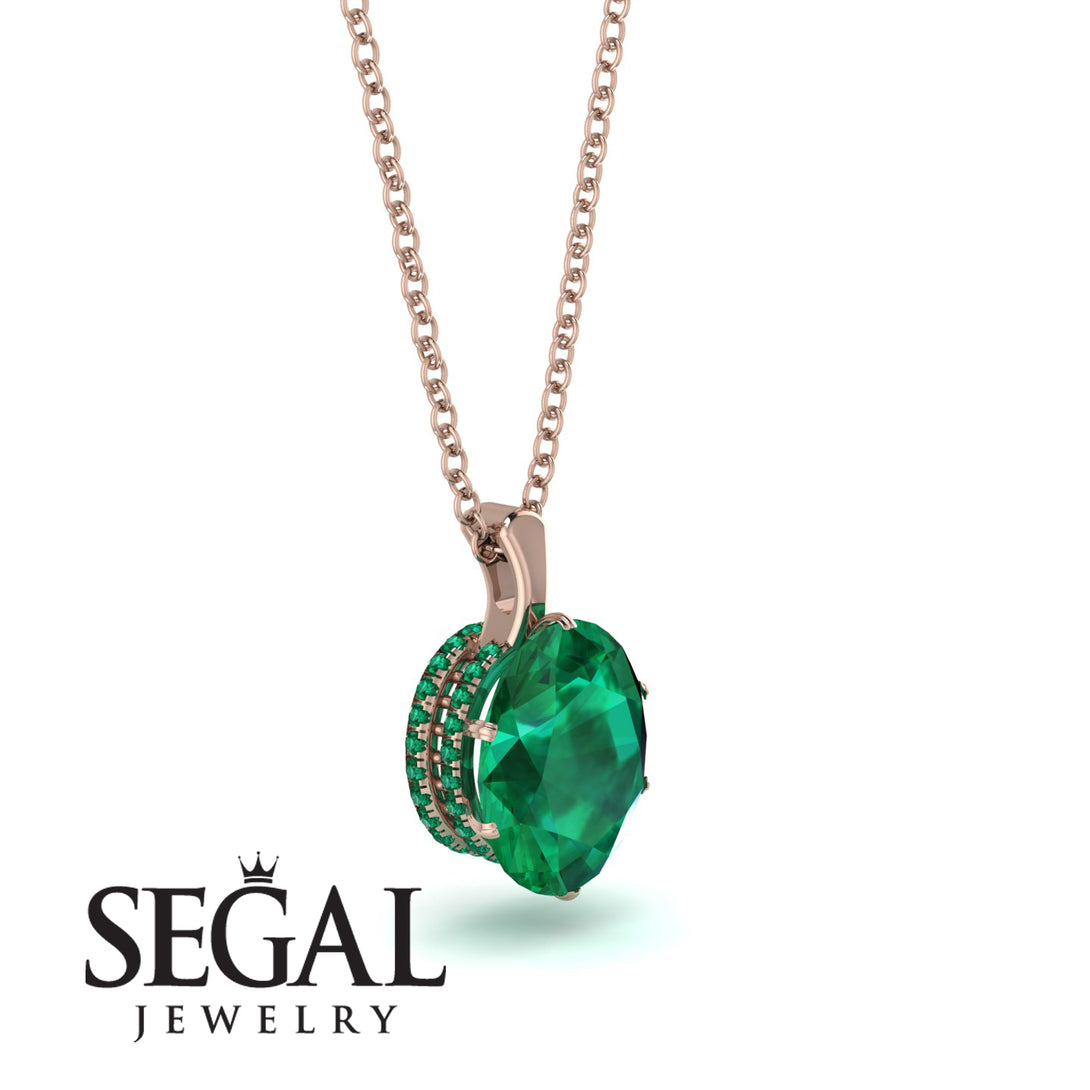 Oval Emerald Hidden Halo Necklace - Gemma No. 20