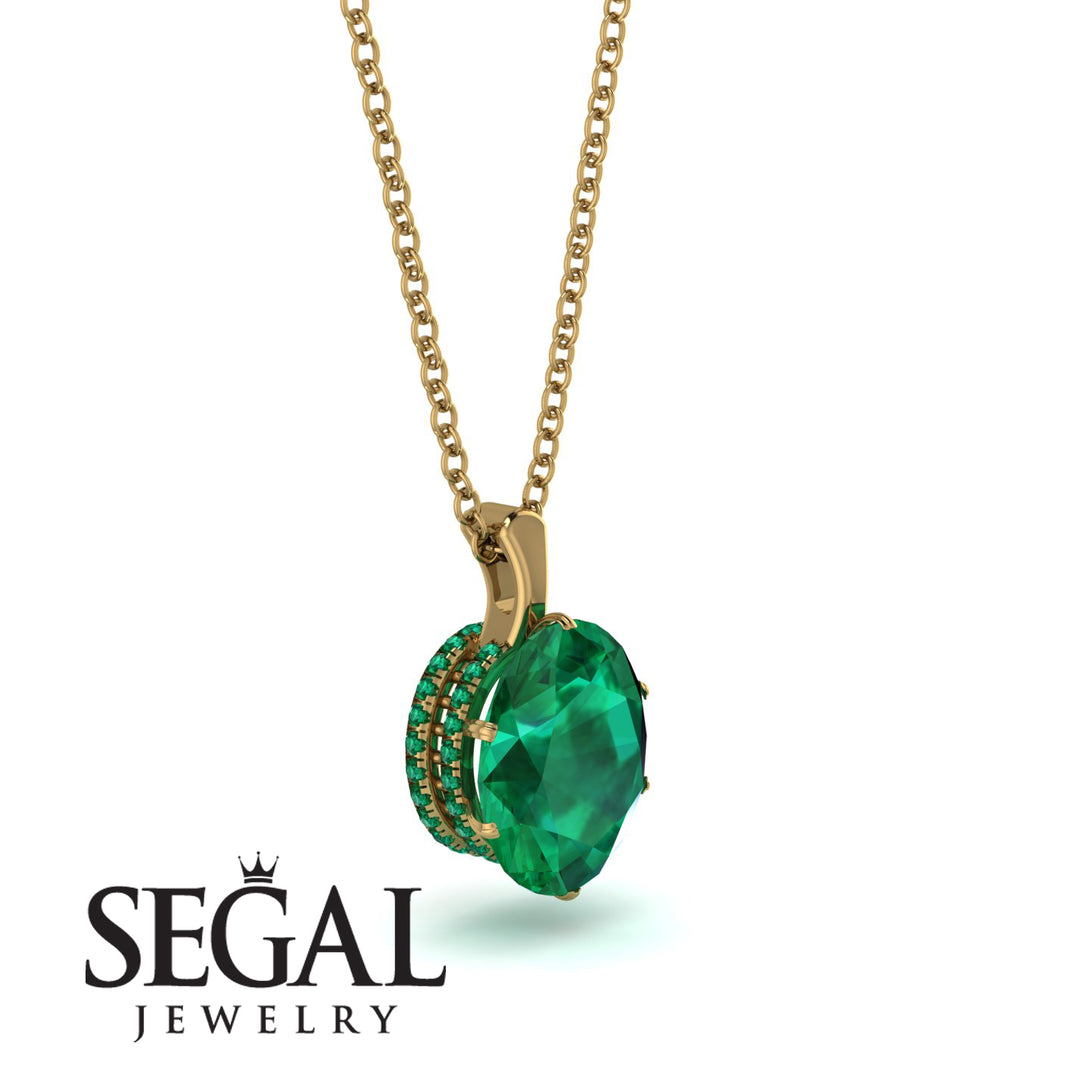 Oval Emerald Hidden Halo Necklace - Gemma No. 19