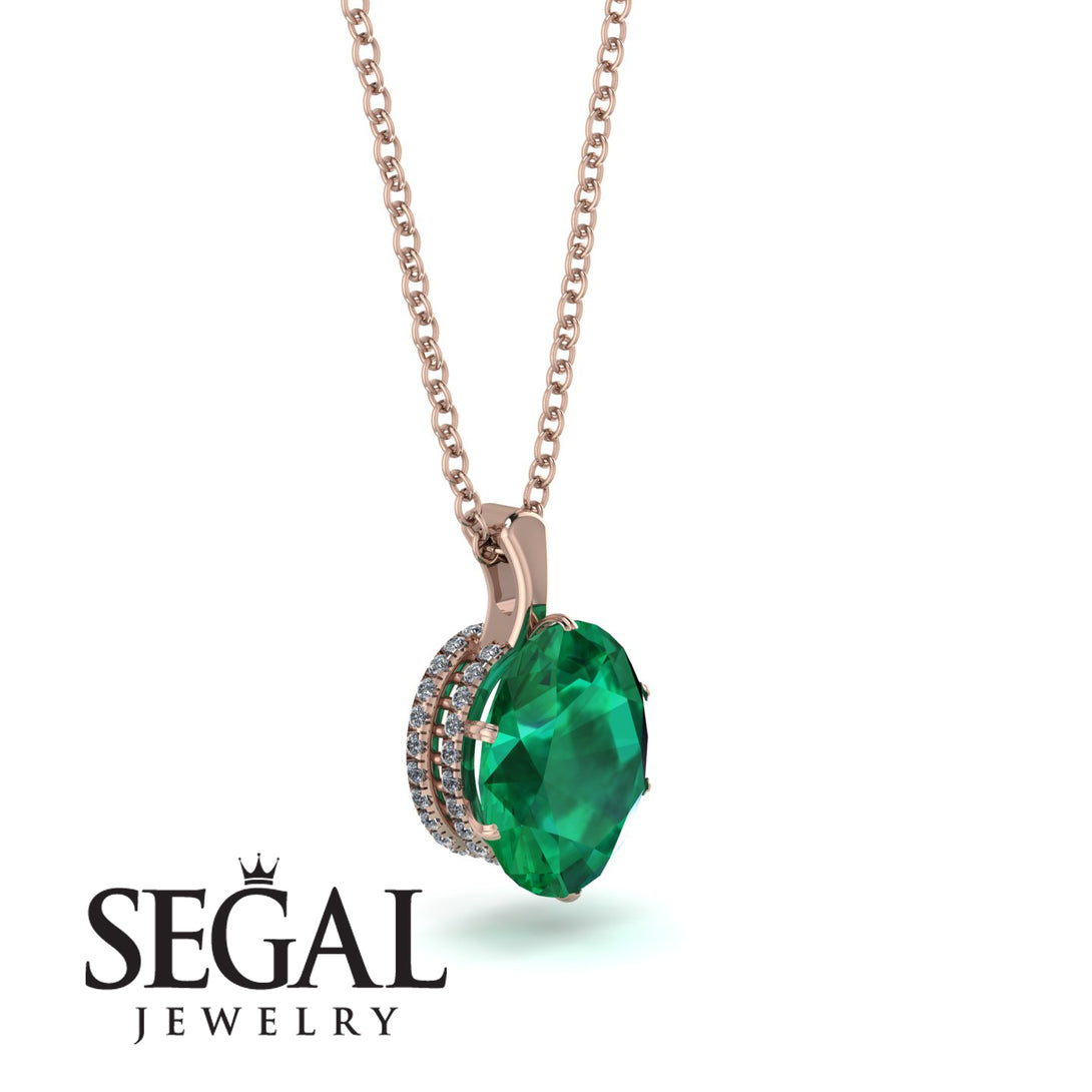 Oval Emerald Hidden Halo Necklace - Gemma No. 5