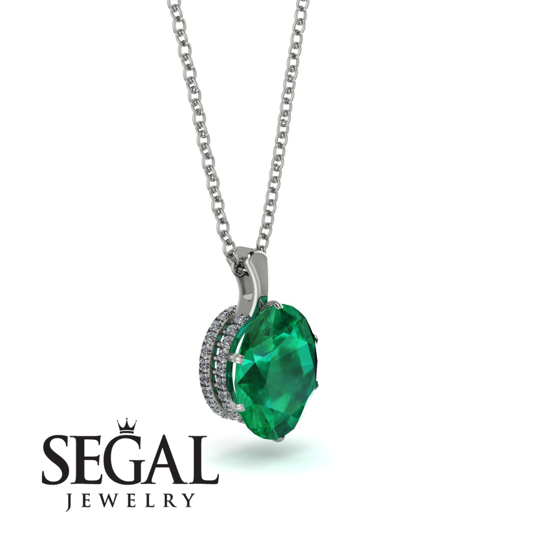 Oval Emerald Hidden Halo Necklace - Gemma No. 6