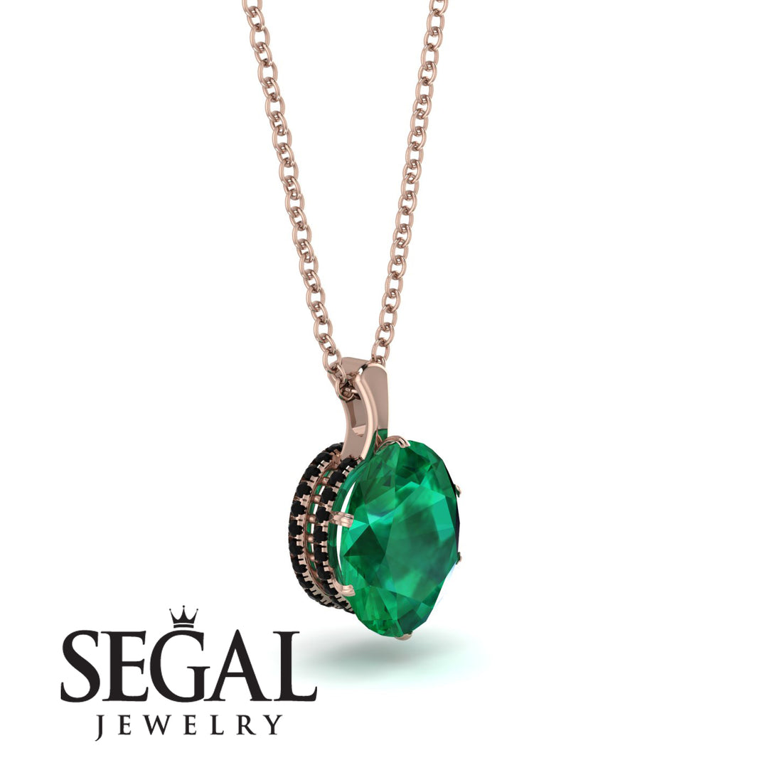 Oval Emerald Hidden Halo Necklace - Gemma No. 35