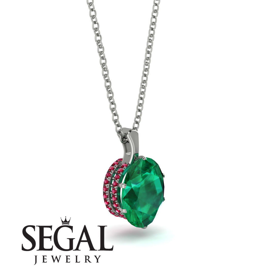 Oval Emerald Hidden Halo Necklace - Gemma No. 51