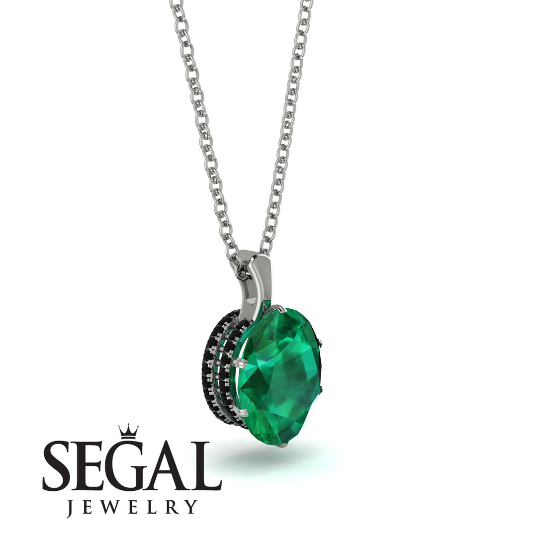 Oval Emerald Hidden Halo Necklace - Gemma No. 36