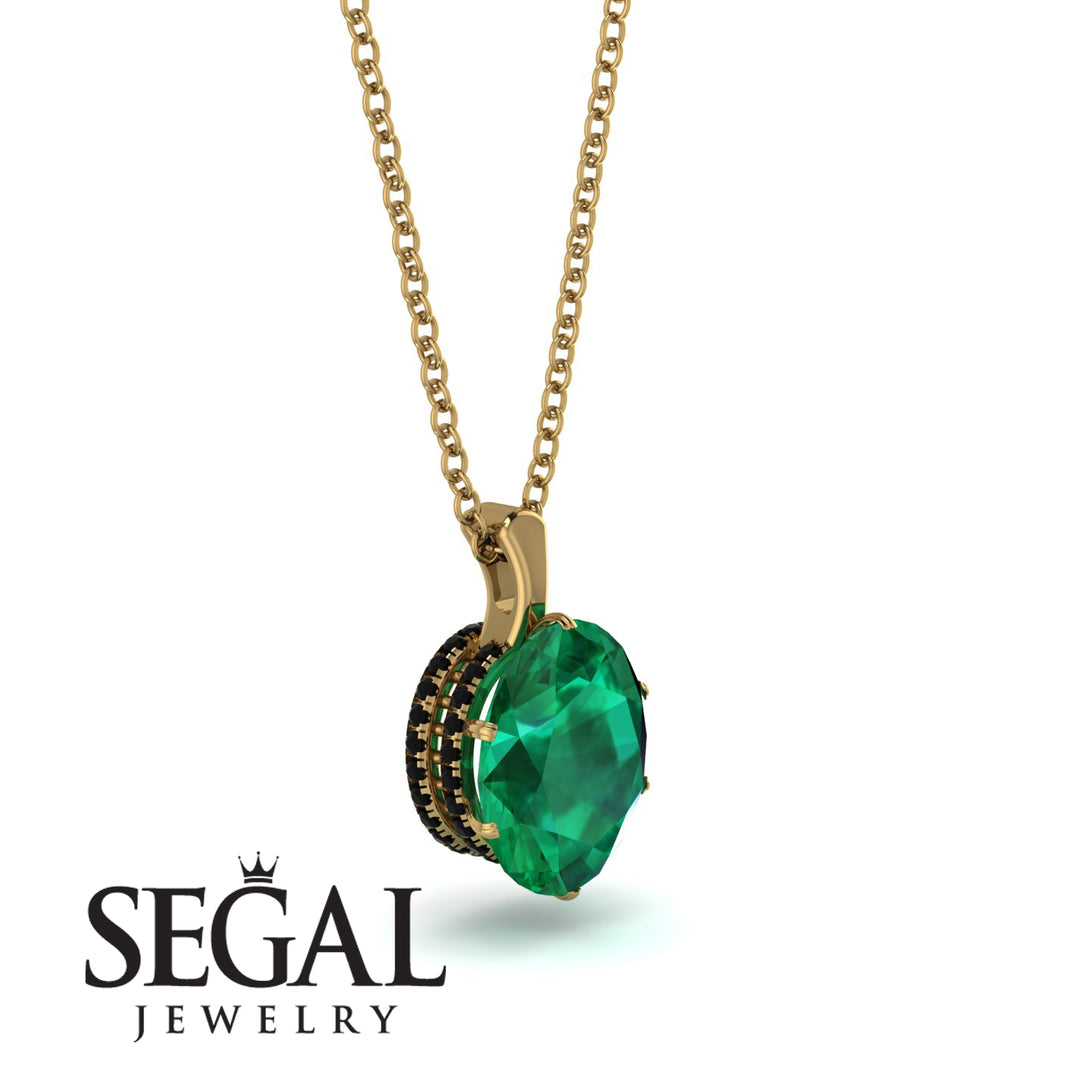Oval Emerald Hidden Halo Necklace - Gemma No. 34
