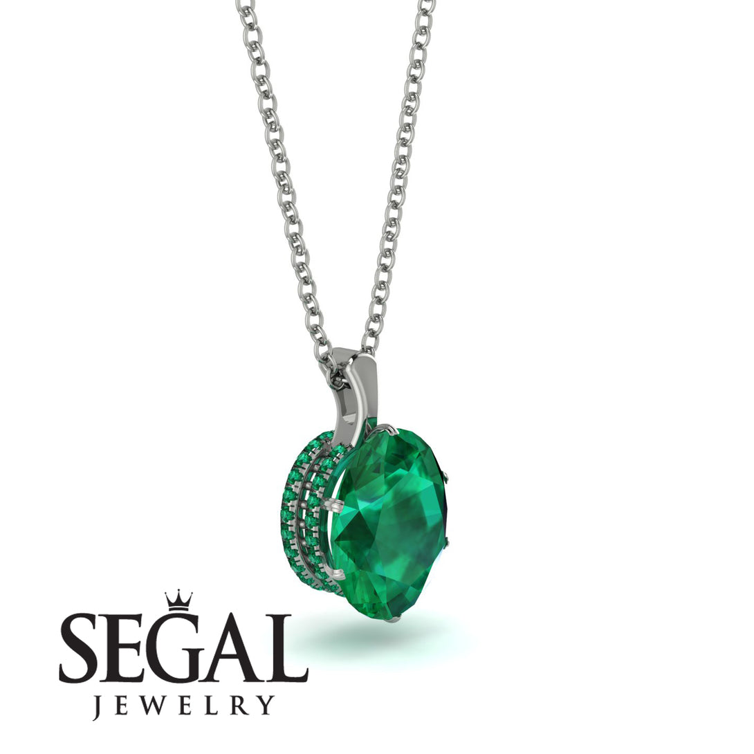 Oval Emerald Hidden Halo Necklace - Gemma No. 21