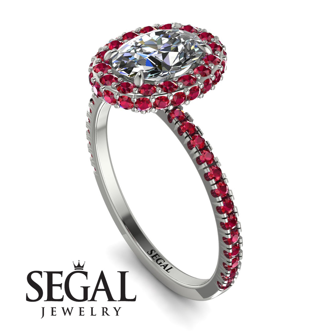 Oval Diamond Halo Hidden Rubies Ring - Amy No. 48