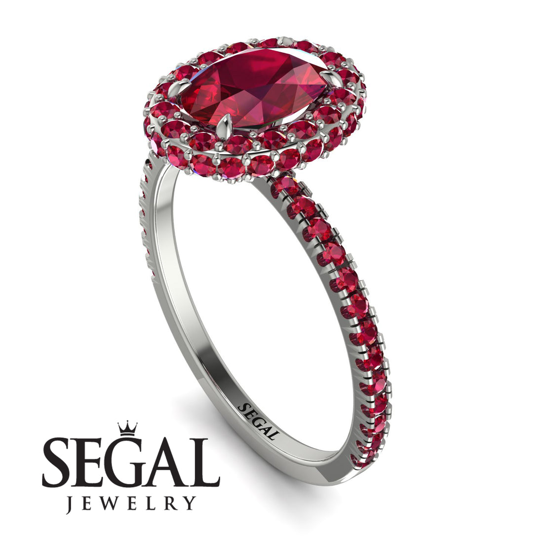 Oval Ruby Halo Hidden Rubies Ring - Amy No. 57