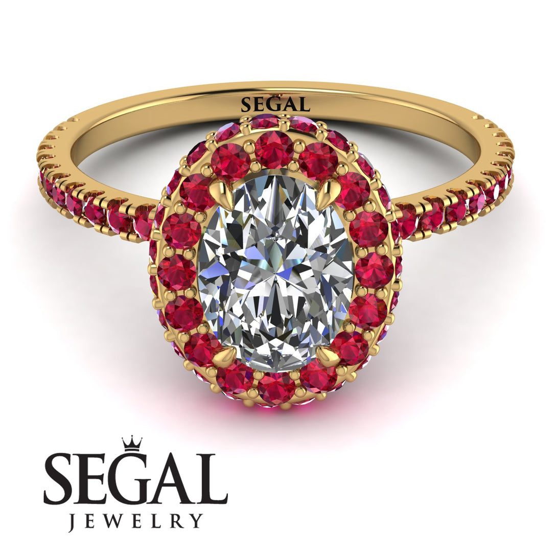 Oval Diamond Halo Hidden Rubies Ring - Amy No. 46