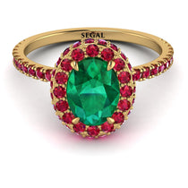 Oval Emerald Halo Hidden Rubies Ring - Amy No. 49 image 1
